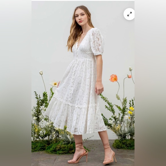 BLU PEPPER Women's Button Down Ivory Lace Midi Dress SIZE SMALL used once only - Picture 5 of 9